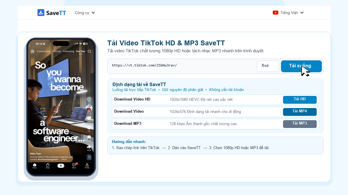 SaveTT Tải Video TikTok Không Logo
